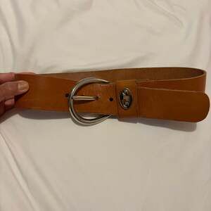 Cole Haan Tan Suede Fully Adjustable Slider Belt with Silver Tone Buckle